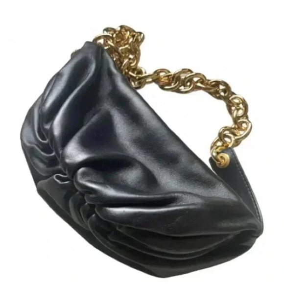 Bottega Veneta Handbags - Bottega Veneta Black Nappa Belt Waist Gold Chain pouch Bag